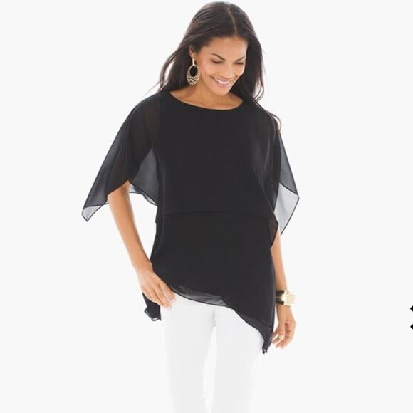 Chico's Black Double-Layer East West Flowy Top Size 3 (L) - Picture 1 of 9